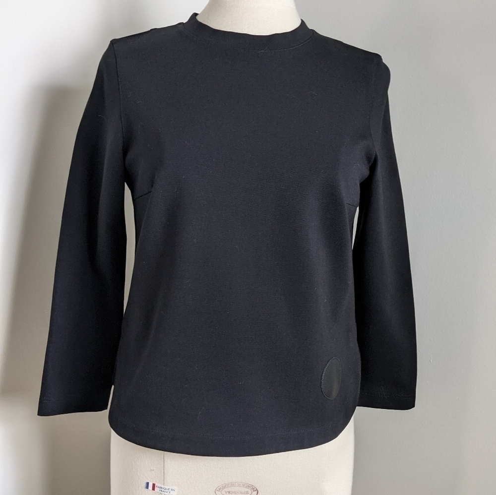AKRIS Ponte Zip Fitted Black Sweater Top M Knit Minimalist Fine Gauge Designer - Picture 2 of 14